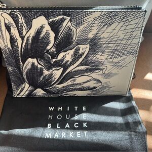 White House Black Market Monochrome Floral Pencil Clutch Case